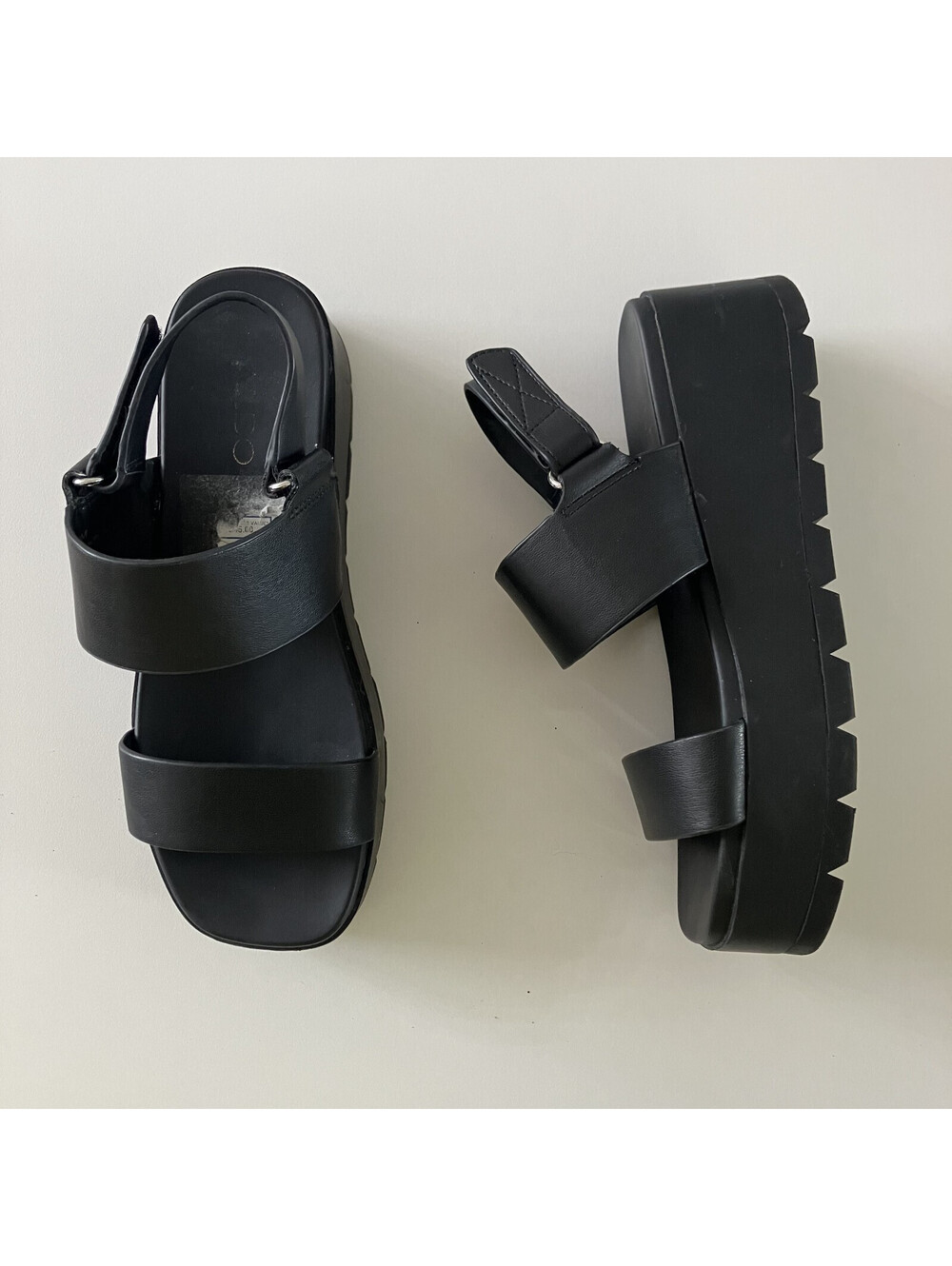 Y2K 90s ALDO Black Faux Leather Platform Sandals Chunky Womens Sz 5.5 Whimsigoth